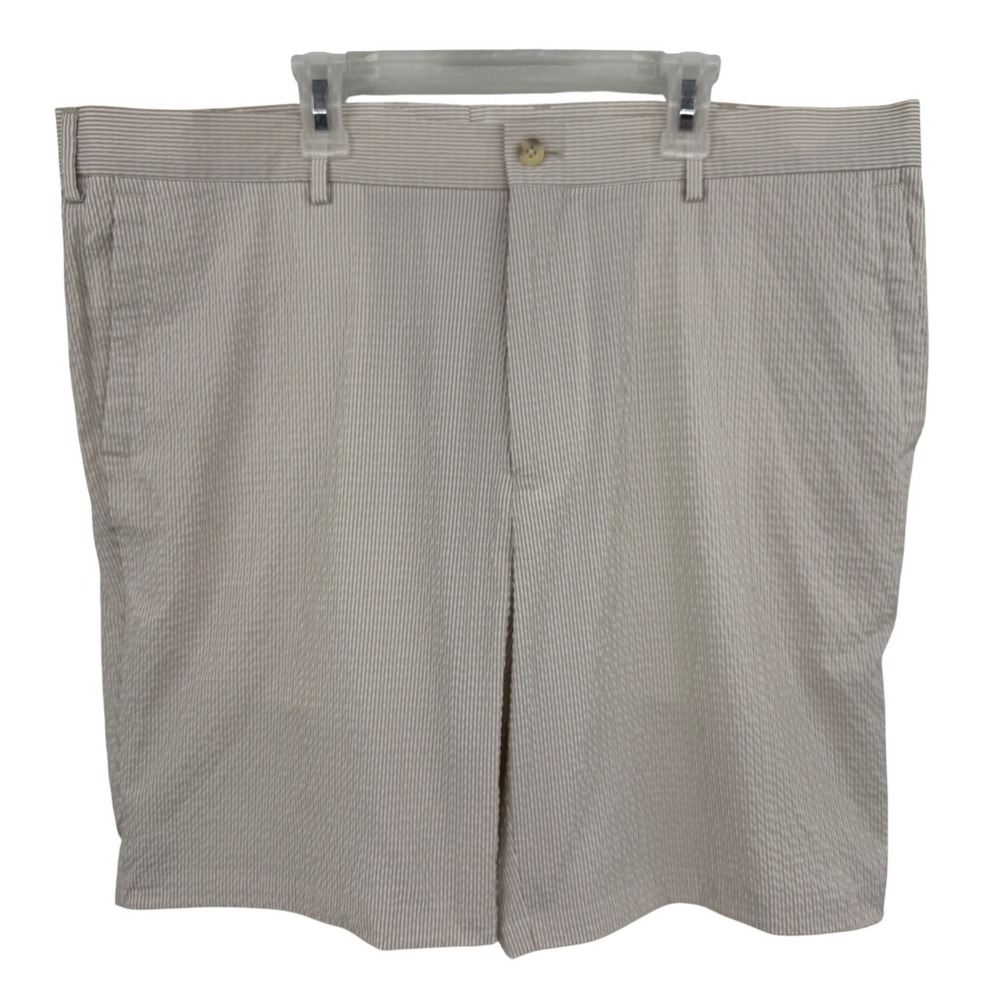 Peter Millar Featherweight Seersucker Shorts Mens 38‎ Tan White Striped Crown